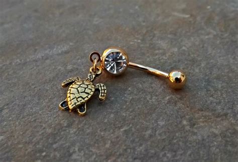 Turtle Gold Belly Ring Navel Ring Body Jewelry 14ga Surgical Steel