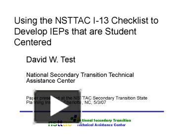Ppt Using The Nsttac I Checklist To Develop Ieps That Are Student