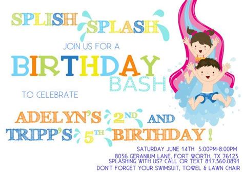 splish splash joint birthday bash invitation by icutpaper on etsy bday invitations water