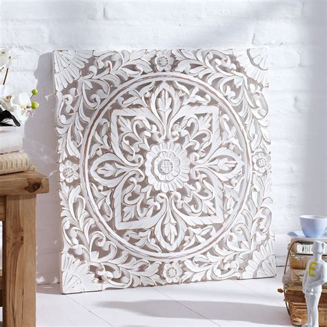 Carved Wooden Wall Panel Distressed White Uk Kitchen