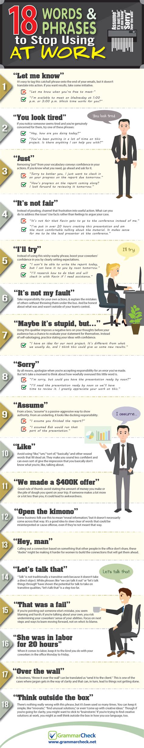 Stop Using These 18 Words And Phrases At Work Infographic