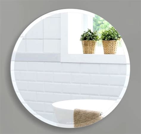 Buy Glass Round Frameless Mirror With Beveled Edge For Bathroom And