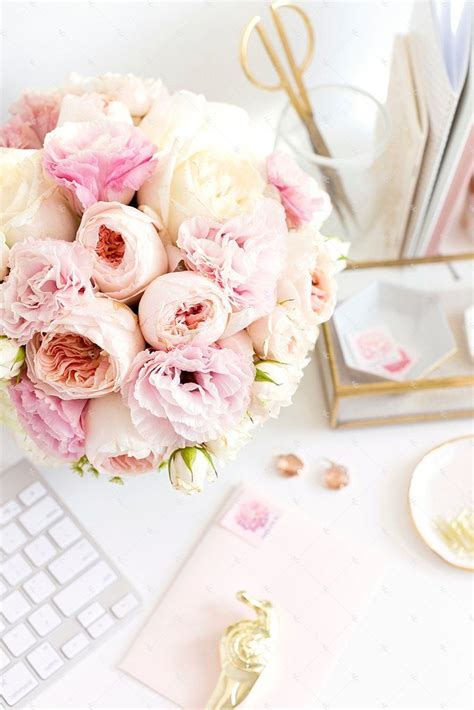 Blush Pink And Gold Desktop Styled Stock Photography For