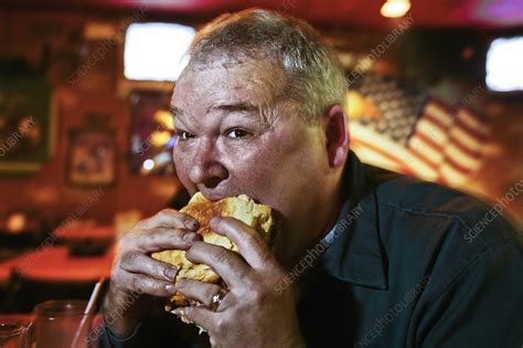 Man Eating A Hamburger USA Stock Image C Science Photo Library