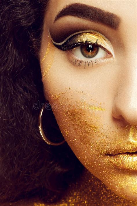 Magic Girl Portrait In Gold Golden Makeup Stock Image Image Of