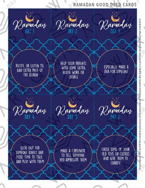 Diy Ramadan 30 Good Deed Cards Bluegold Etsy Ramadan Good Deeds