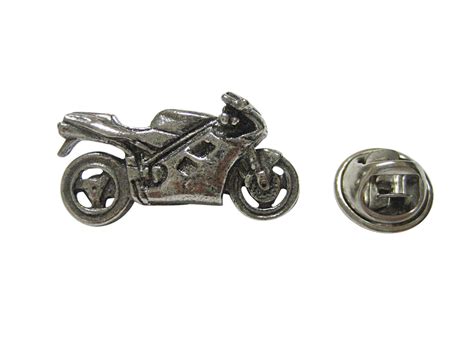 Silver Toned Textured Modern Motorcycle Lapel Pin Lapel Pins