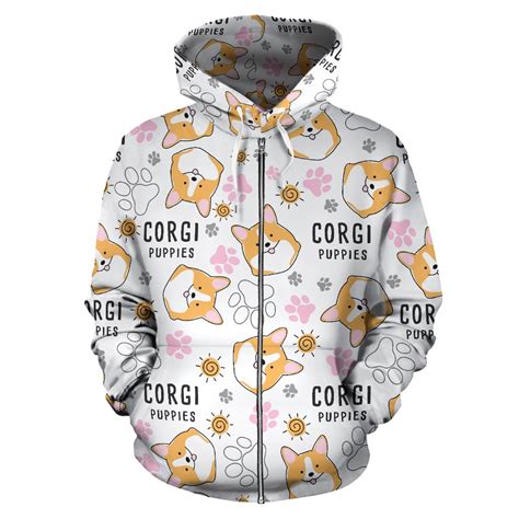 Corgi Dog Pattern Zip Up Hoodie Fashionspicex Shop