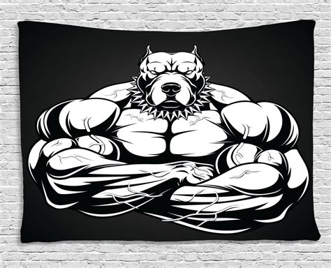 Pitbull Tapestry Illustration Of A Strong Pitbull With Big Biceps