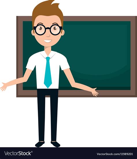 Young Man Teacher Character With Greenboard Vector Image