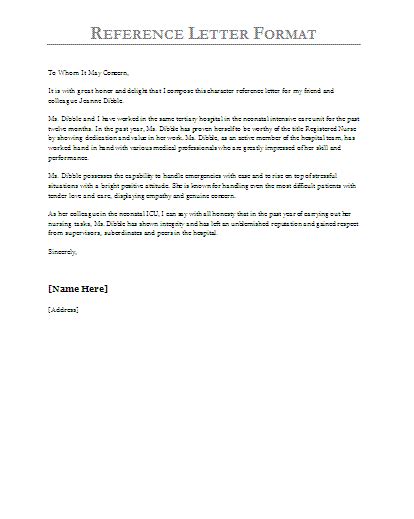 Reference Letter Template Free Word Templates