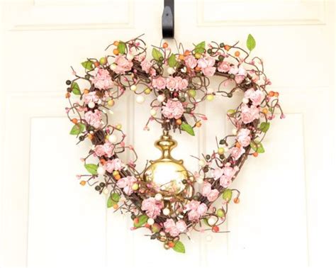 Heart Shaped Wreath Pink Paper Roses Romantic T Etsy Heart