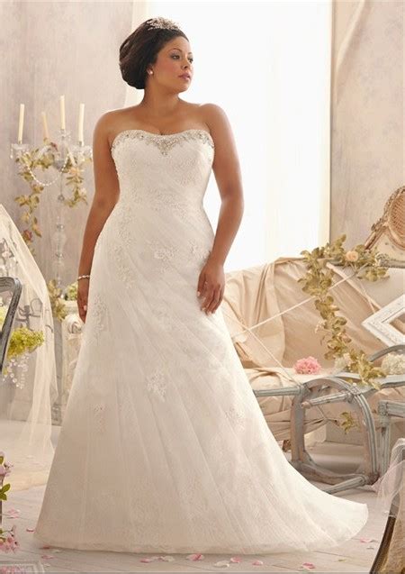 A Line Strapless Sweetheart Ruched Organza Lace Plus Size Wedding Dress