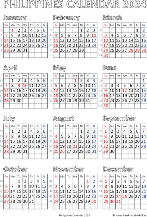 Calendar 2024 Philippines Free Printable Pdf