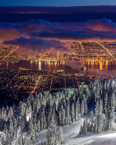 View Of Vancouver From Grouse Mountain At Sunset Poster By Pierre