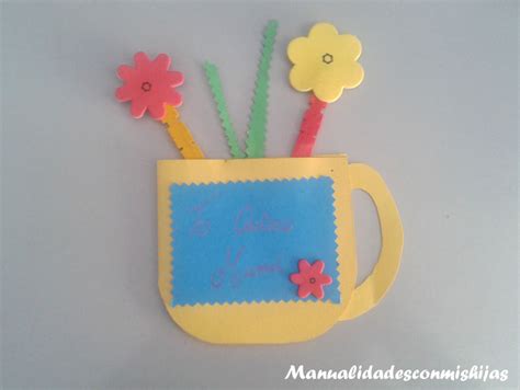 Manualidades Con Mis Hijas Tarjeta De Taza Con Flores Para El Día De