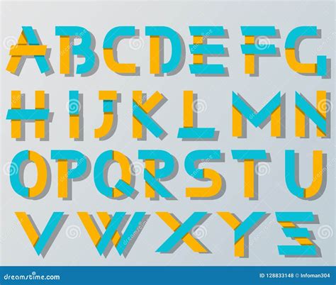Vector Origami Alphabet Style With Shadows Blue And Yellow Stock Vector