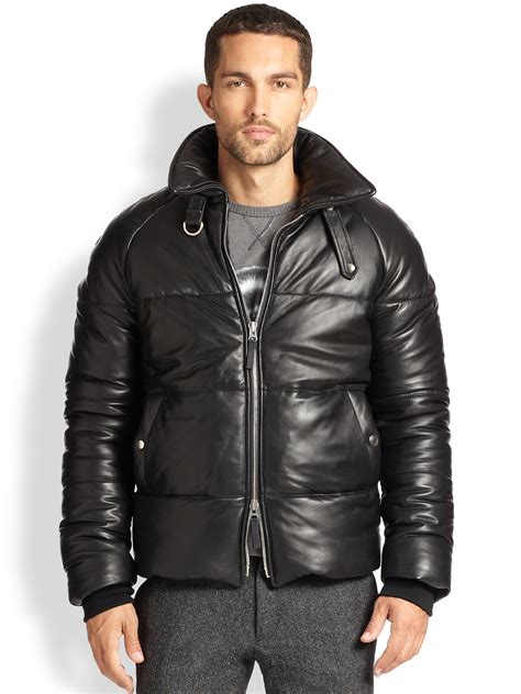 Ami Leather Down Jacket In Black For Men Lyst