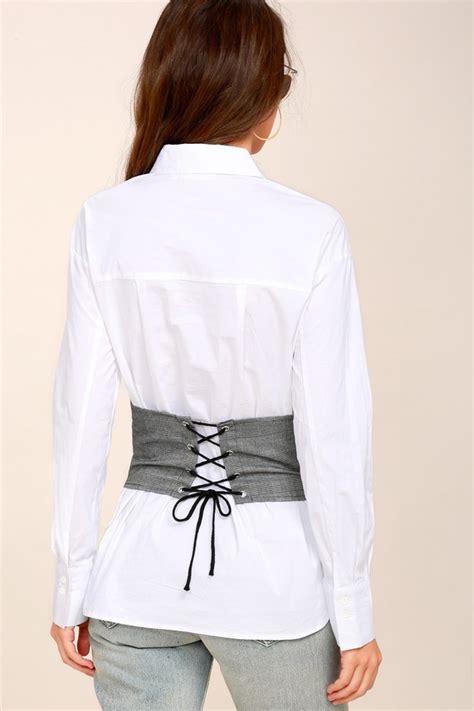 Trendy Black And White Button Up Top Corset Top