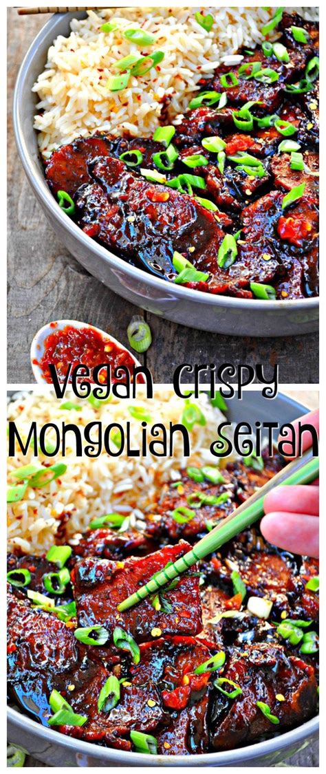 This seitan is fried and then tossed in a beautiful soy based sauce with amazing asian flavors! Vegan Crispy Mongolian Seitan | Recipe | Seitan, Seitan recipes, Vegan dishes