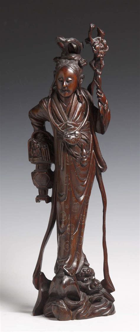 Chinese Carved Guanyin Teak Wood Sculpture Of Woman Wfloral Silver