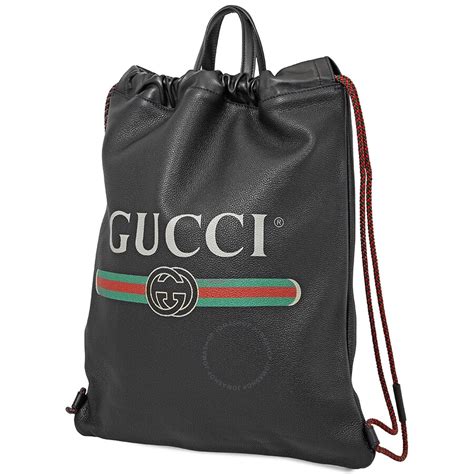 Guccissima red cherries cherry ruby crossbody gg fruit bag leather min new. Gucci Black Leather Print Drawstring Backpack - Gucci ...