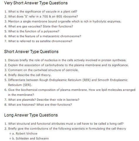 Cell — structure and functions: Important Questions For Class-11 Biology- Cell The Unit Of ...