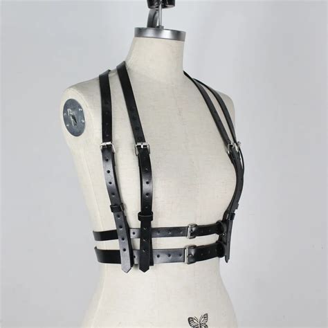 double layer shoulder straps leather belts for women waist harness punk gothic harajuku fashion