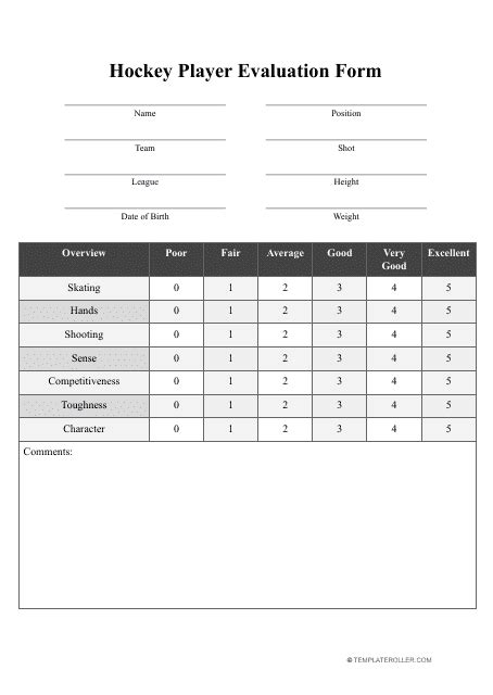 Hockey Player Evaluation Form Fill Out Sign Online And Download Pdf