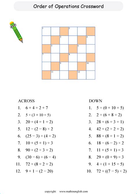 Click here to download the pdf version and the solution. Order of operations math crossword puzzles