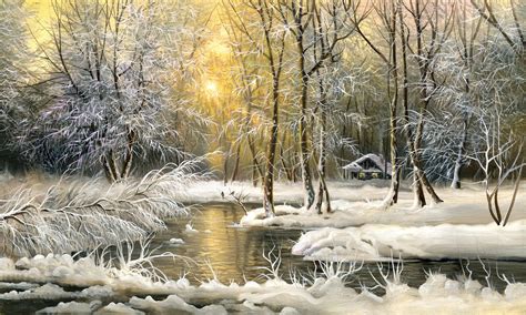 Winter Forest At Sunset Hd Wallpaper Background Image