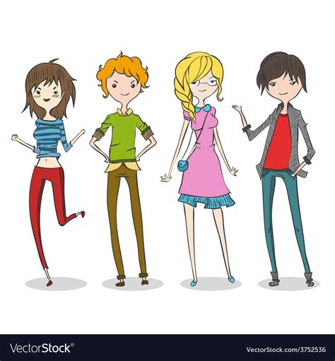 Group Four Cartoon Young People Royalty Free Vector Image