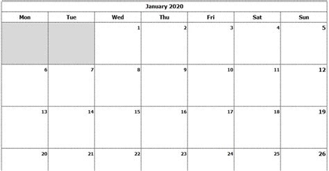 Calendar 2020 January Excel
