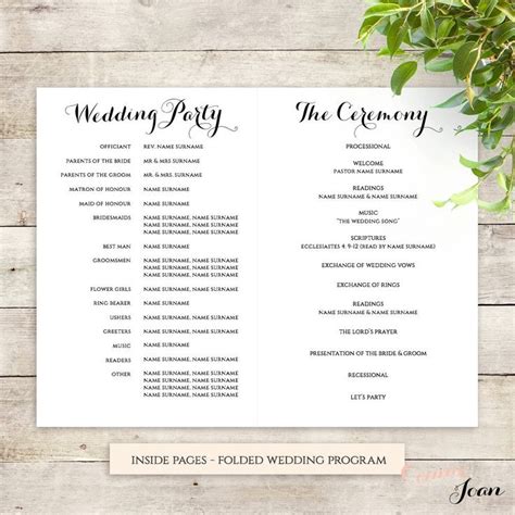 byron printable wedding order  service template