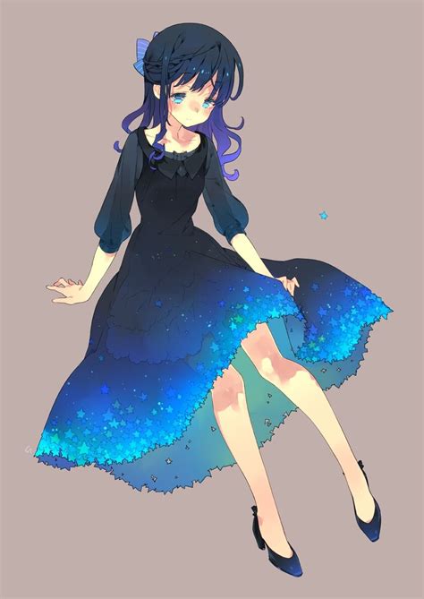 Anime Manga Deep Blue Dress Cô Gái Phim Hoạt Hình