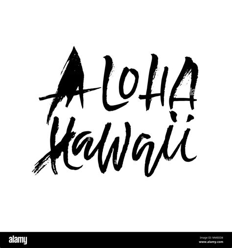 Hand Drawn Phrase Aloha Hawaii Modern Dry Brush Lettering Design Vector Illustration
