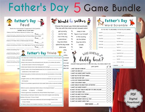 Fathers Day 5 Game Bundle Fathers Day Game For Etsy In 2021