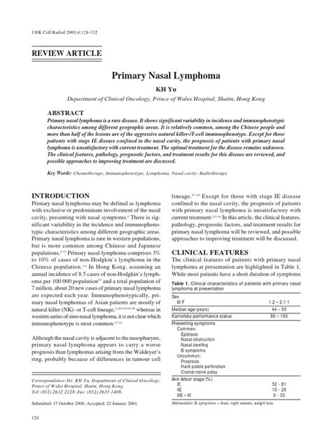 Primary Nasal Lymphoma Pdf Lymphoma Chemotherapy