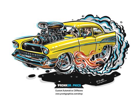 1957 Chevy Bel Air Hot Rod Cartoon Short Sleeve T Shirt