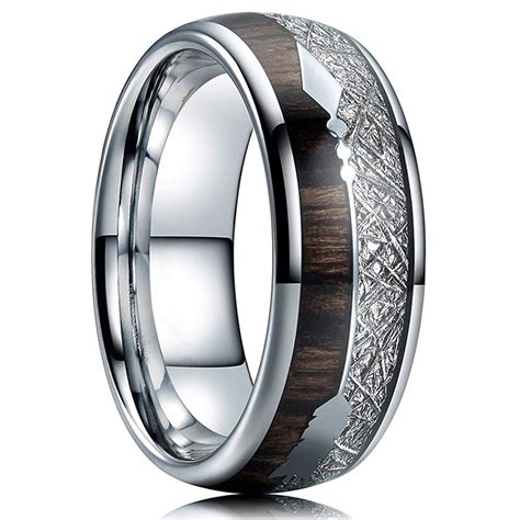 8mm Band Ring Tungsten Steel Wood Couple Mens Stainless Steel Silver