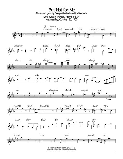 John Coltrane But Not For Me Sheet Music Notes Chords Tenor Sax