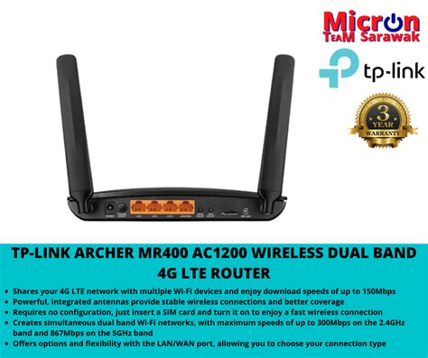 Tp Link Archer Mr400 Ac1200 Wireless Dual Band 4g Lte Router
