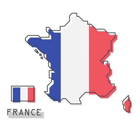 Francia Mapa Y Bandera Diseño De Dibujos Animados De Línea Simple