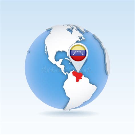 Venezuela Country Map And Flag Located On Globe World Map Stock