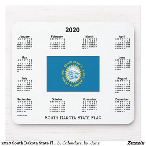 2020 South Dakota State Flag Calendar By Janz Mouse Pad Custom