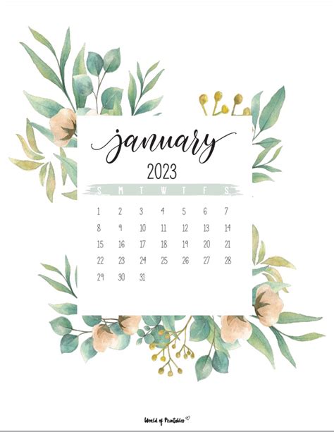 Botanical Plants Cute Monthly Calendar Printable For 2023 Yesmissy