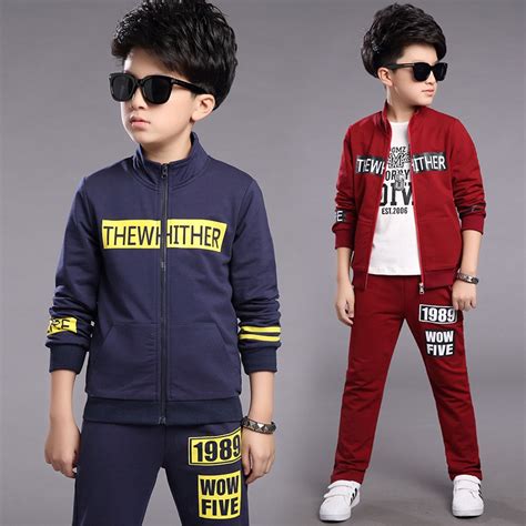 2017 New Boys Spring Tracksuits Children Set Navy Red Long Sleeve Sport