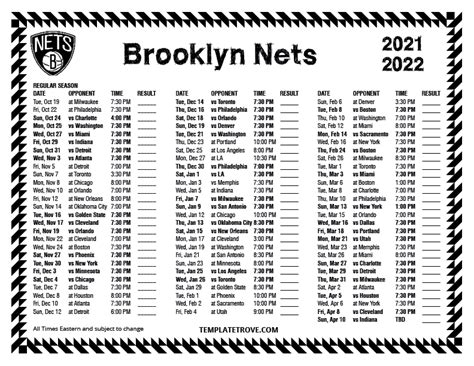 Printable 2021 2022 Brooklyn Nets Schedule