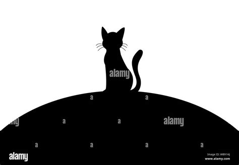 Black Cat Sitting On A Hill Silhouette Art Image Vector Illustration