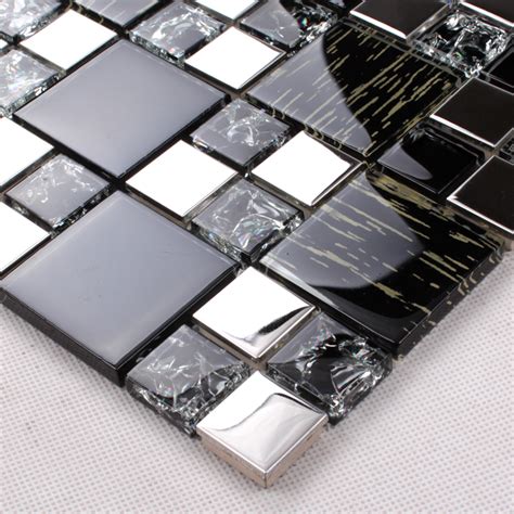 Wholesale Metallic Backsplash Tiles Silver 304 Stainless Steel Sheet Metal And Crystal Glass